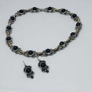 Black & Silver Toned Necklace and Earring Set